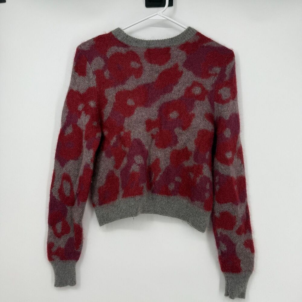 Rag & Bone Leopard Print Red Grey Crewneck Mohair Angora Silk Sweater Cozy XS - Picture 7 of 12